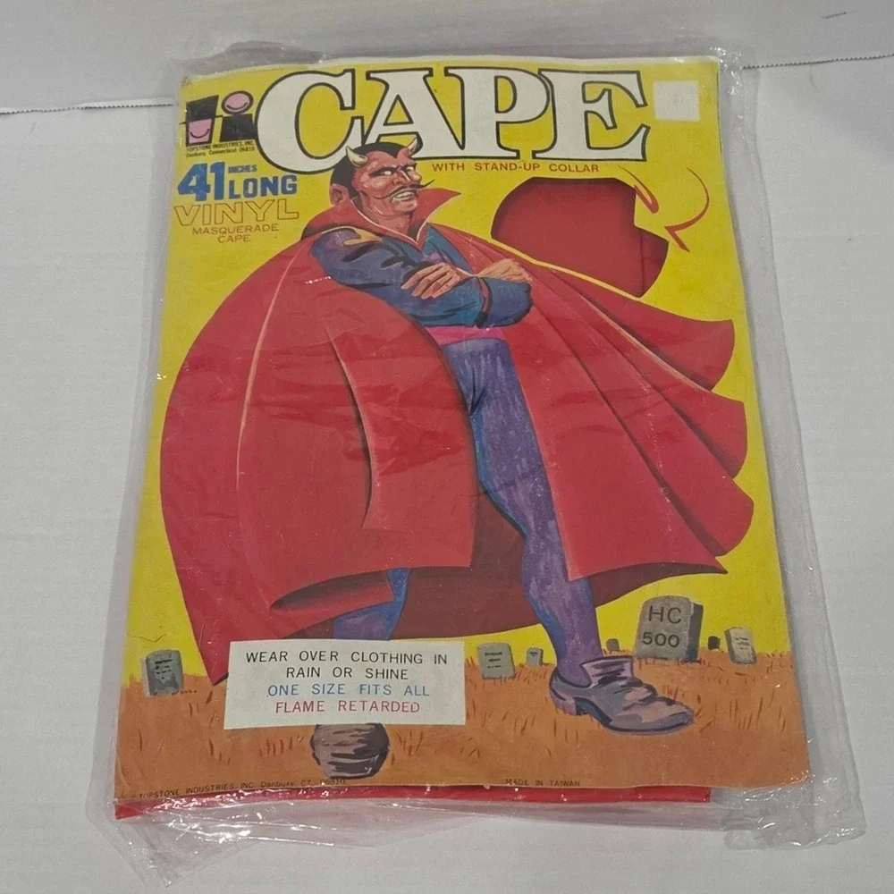 Vintage Topstone Industries Red Vinyl Masquerade Cape 41 Inch Stand-Up Collar OS